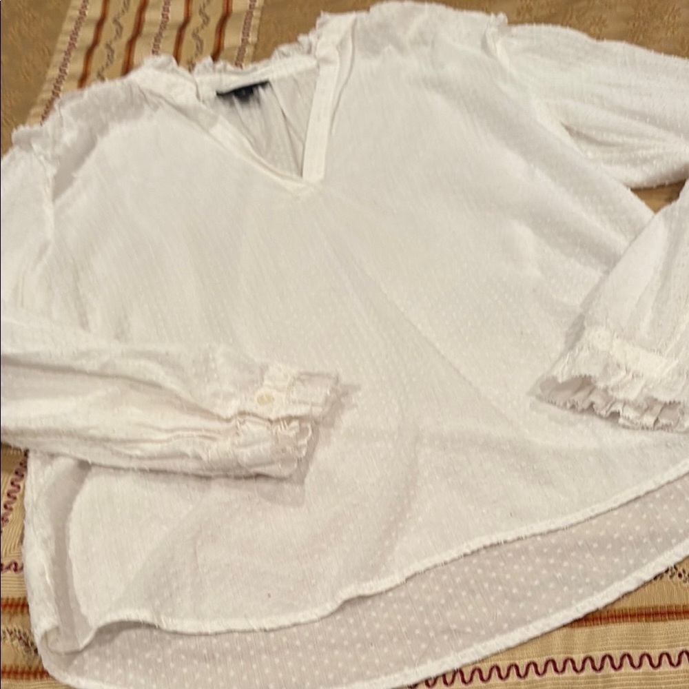 J. Crew Elegant White Women's Top, dotted Swiss, cotton, ruffles, S